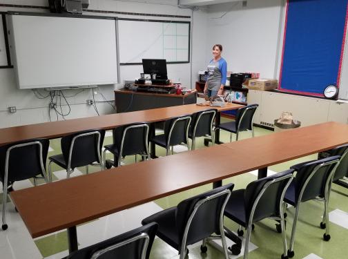 Class room picture with white boards
